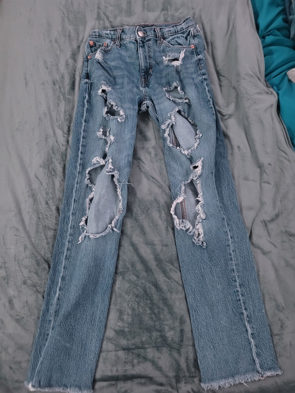 Aeropostale Blue Distressed Straight-Leg Jeans